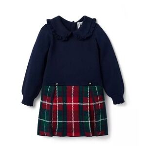 Janie and Jack Girls Navy Blue Plaid Pleated Sweater Dress Holiday Size 6 NWT